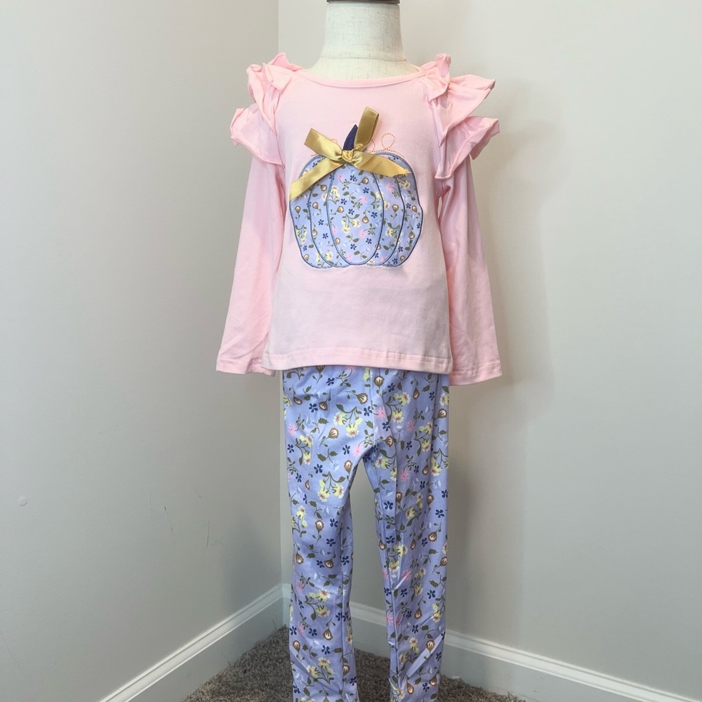 Lavender Pumpkin Floral 2pc Set Halloween Autumn Thanksgiving